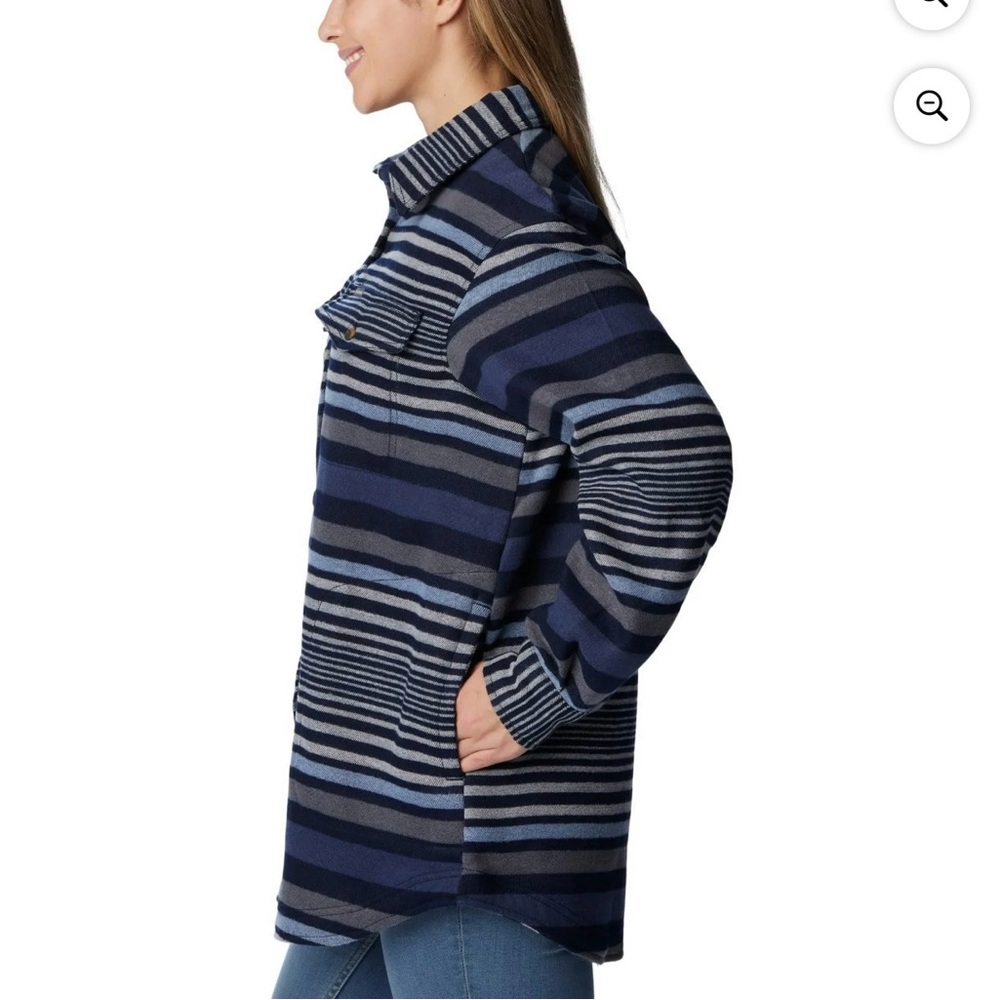 Columbia Striped Navy & Gray Button-Up Shirt Jacket XXL - Picture 7 of 16